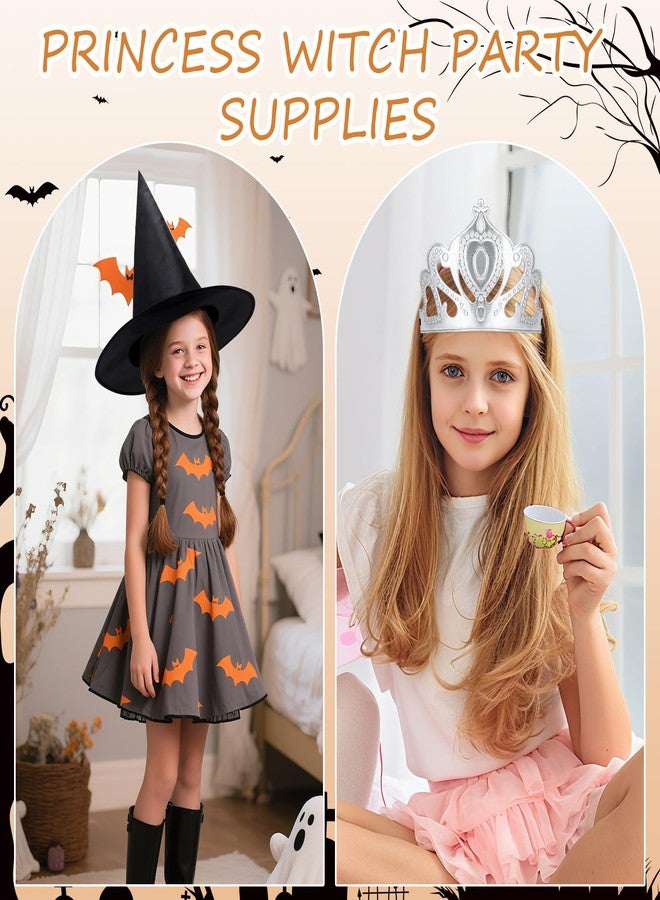PLUVAVA 20 Pieces Black Witch Hat and Silver Princess Crown Set Wizard Hats Witch and Princess Party Favors for Pink Green Party Wicked Birthday Halloween Cosplay Parties Decor Gift - Image 4